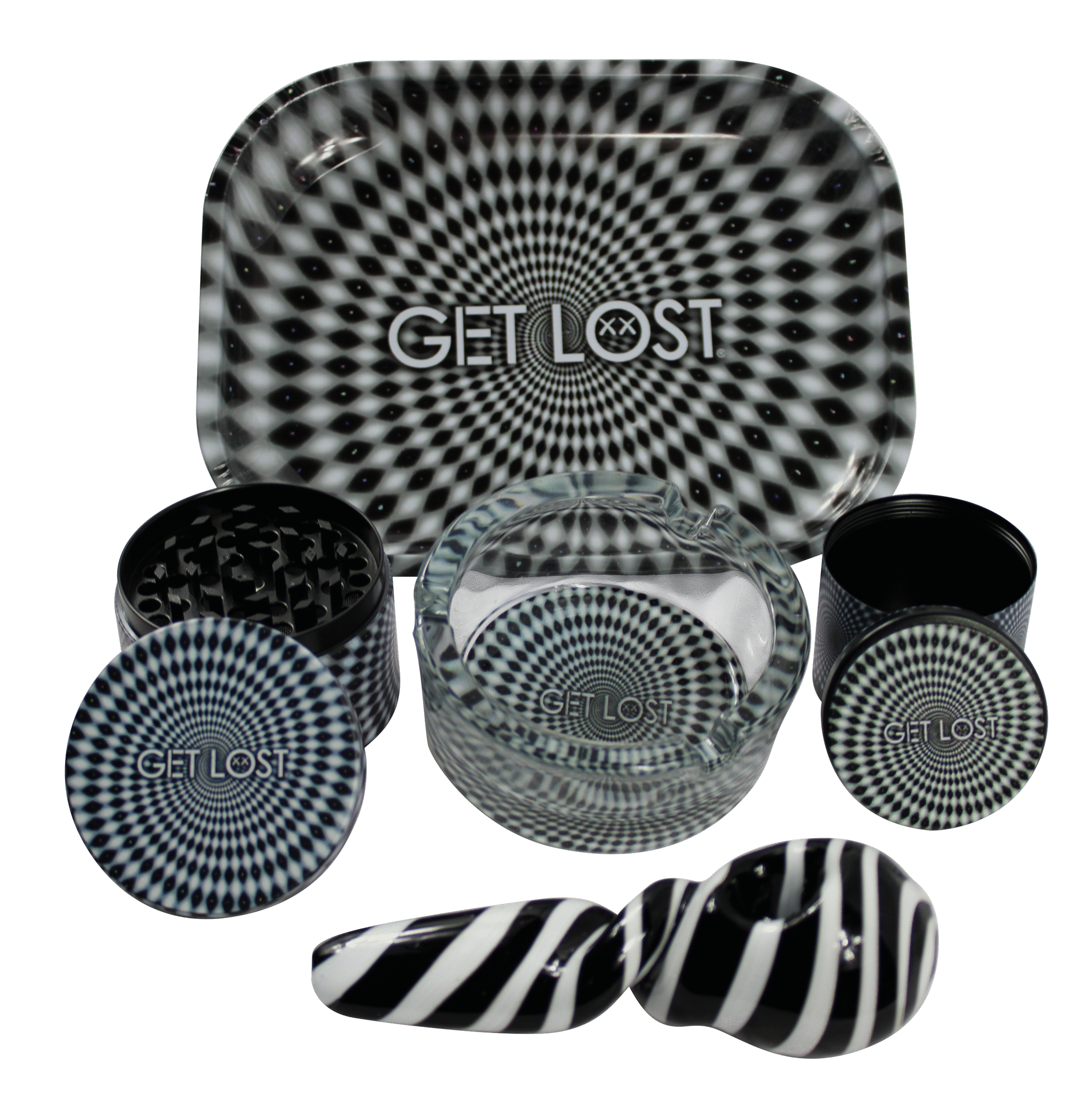 HP-GS-006 Get Lost Hand Pipe Gift Set – 5 in 1 (Black and White Spiral)