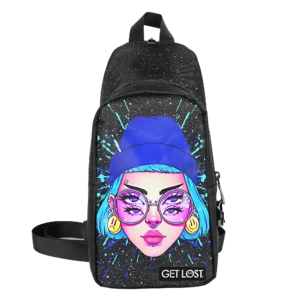 CB-SL-004 Get Lost Saffiano Leather Smell-Proof Premium Convertible Bag (Blue Hat Trippy Girl)