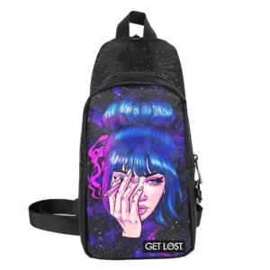CB-SL-005 Get Lost Saffiano Leather Smell-Proof Premium Convertible Bag (Trippy Girl Smoking)