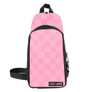 CB-SL-016 Get Lost Saffiano Leather Smell-Proof Premium Convertible Bag (Pink Squares)