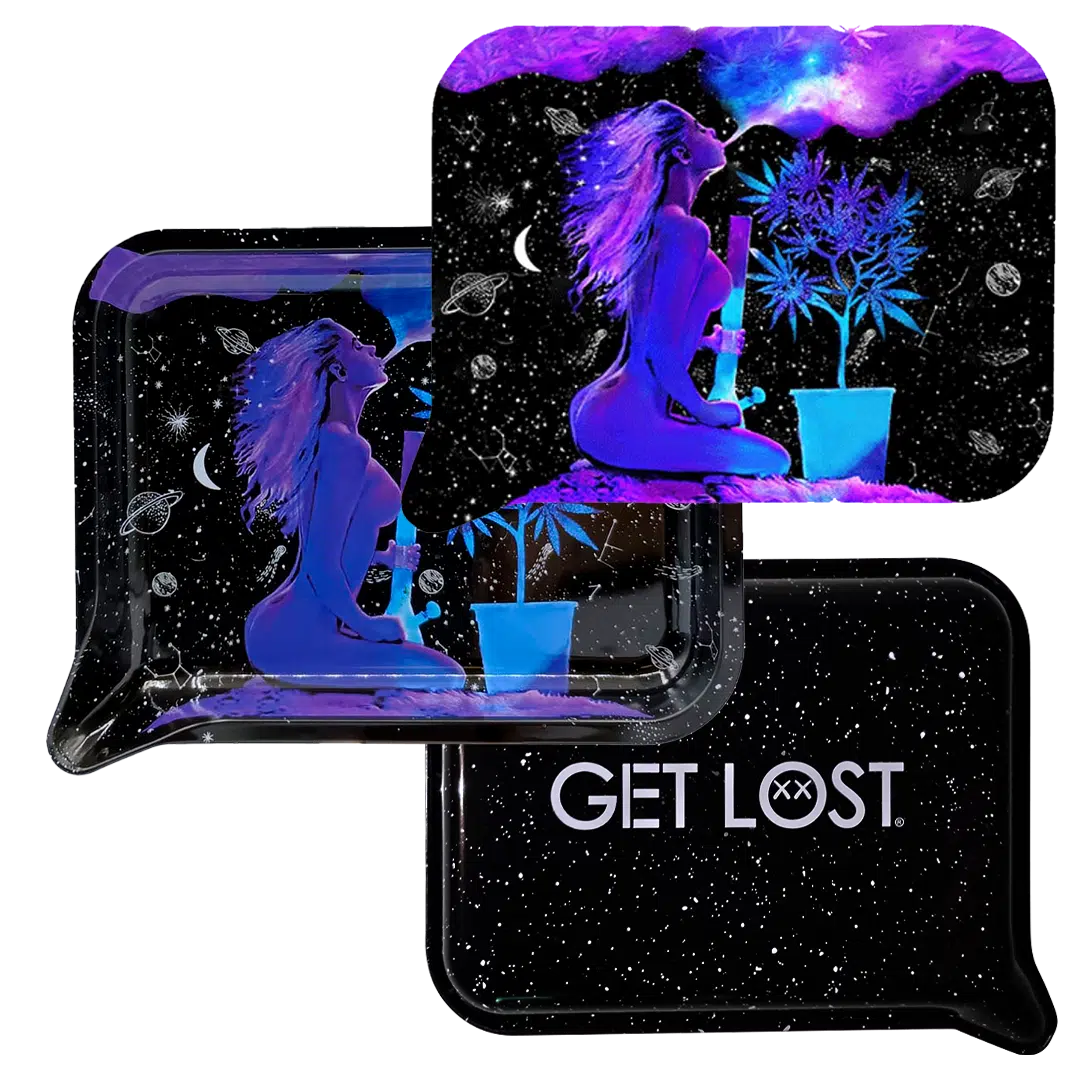 FRT3D-SM-047 Get Lost Small 3D Rolling Tray With Magnetic Lid Cover (Hot Girl Smoking Pipe)