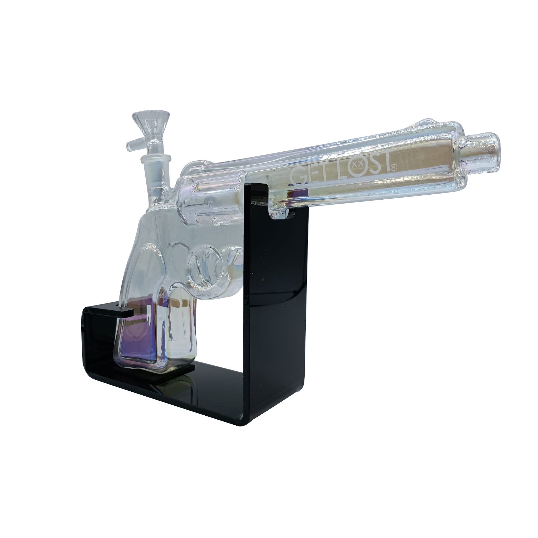 PG-CRBW-003 Get Lost Pistol Gun Glass Water Pipe (Clear Rainbow)
