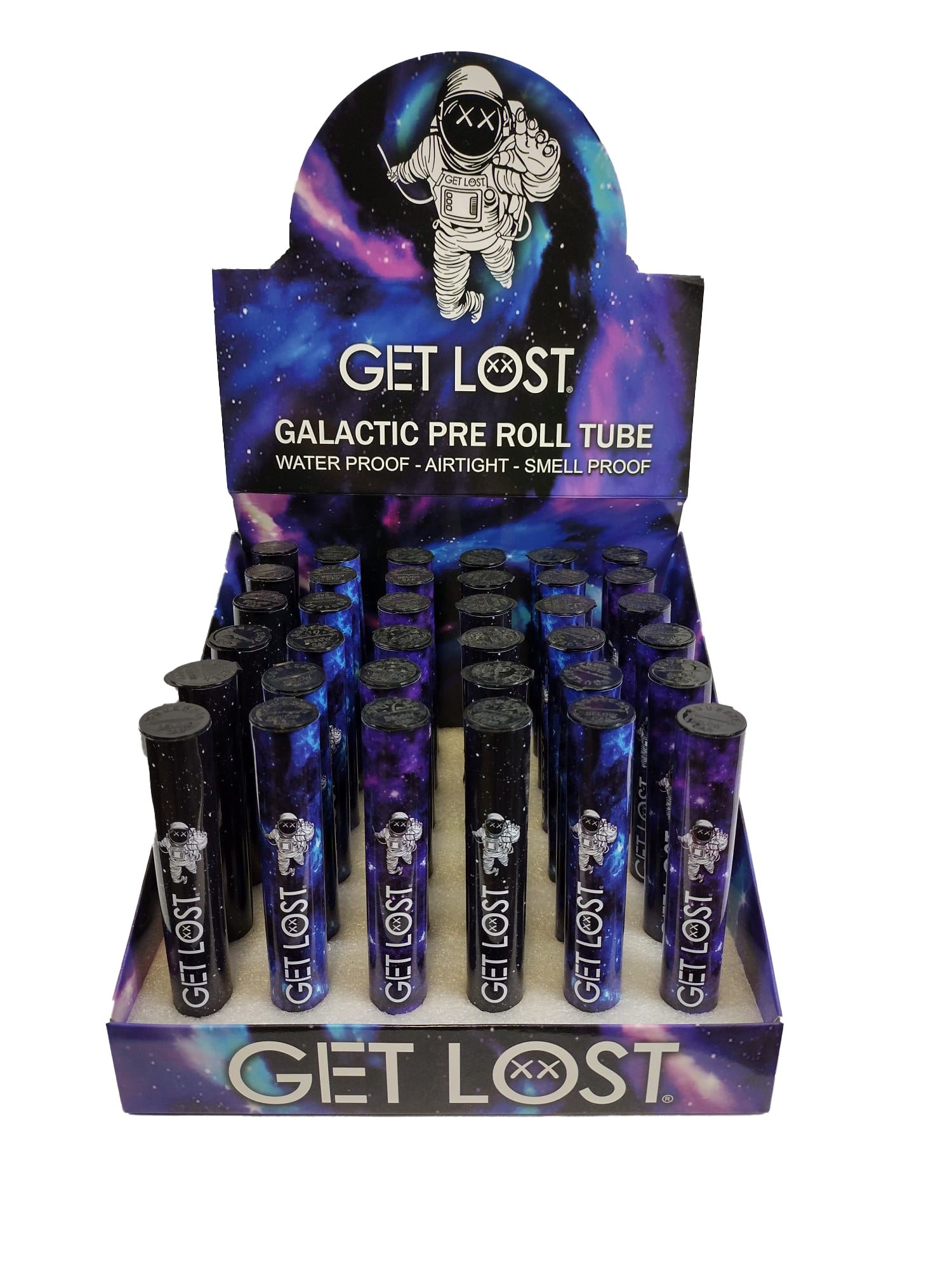 PRT-36PK-001 Get Lost Pre Roll Galaxy Tubes – Plastic (36 Count)