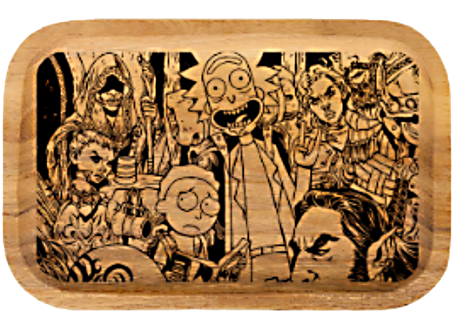 WT013_Wooden Tray – Rick and Morty Gang 11″x7″x1″