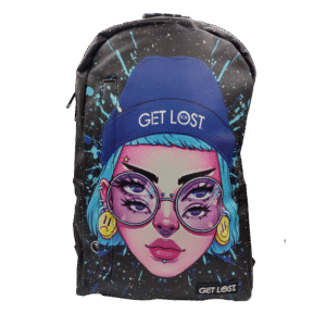 BP-SL-005 Premium Saffiano Smell Proof Backpack (Blue Hat Trippy 4 Eyes Girl)