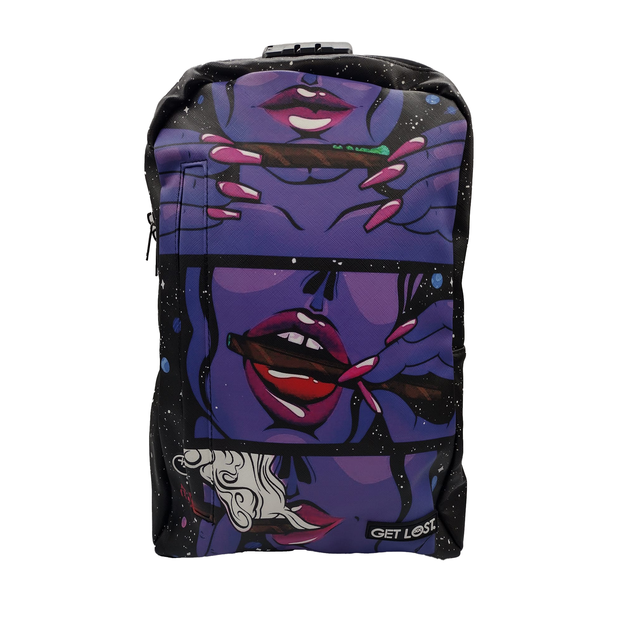 BP-SL-006 Premium Saffiano Smell Proof Backpack (Purple Girl Rolling) - Image 2