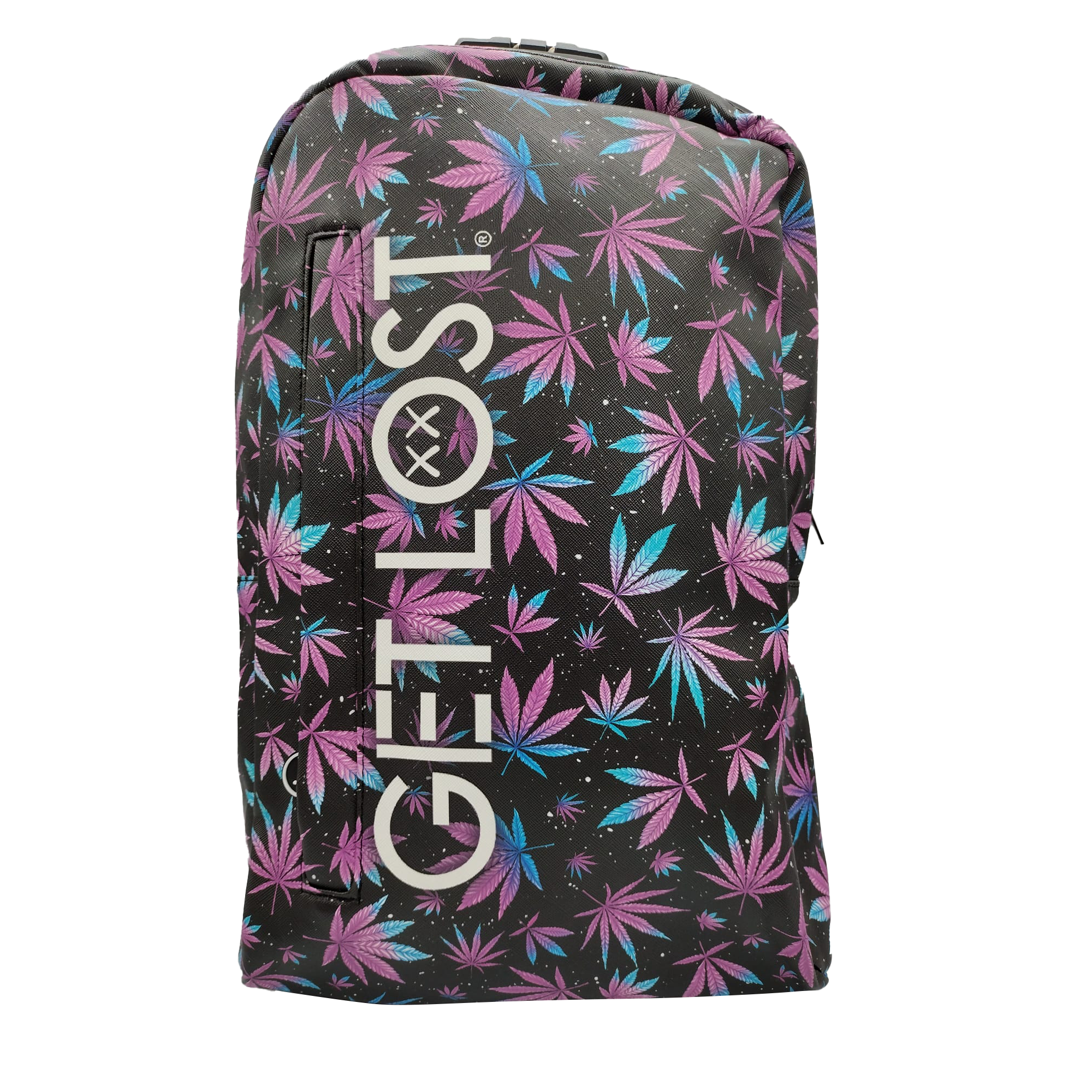 BP-SL-017 Premium Saffiano Smell Proof Backpack (Blue Pink Leaves)