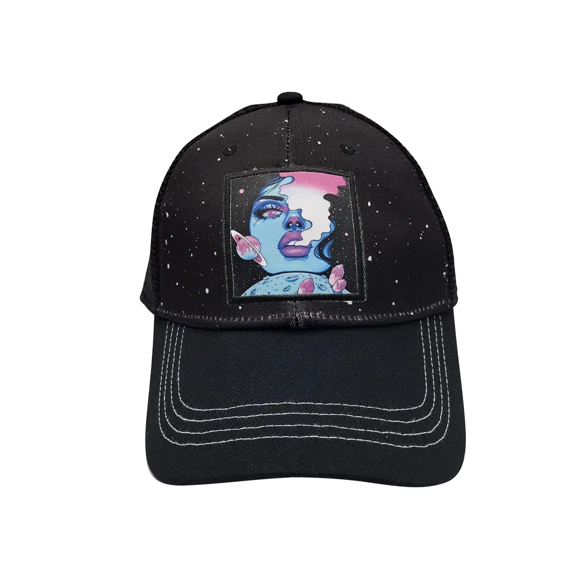 CSPP-007 Get Lost Secret Zipper Pocket Cap – Smell-Proof Stash Hat (Galaxy Blue Girl Smoking)