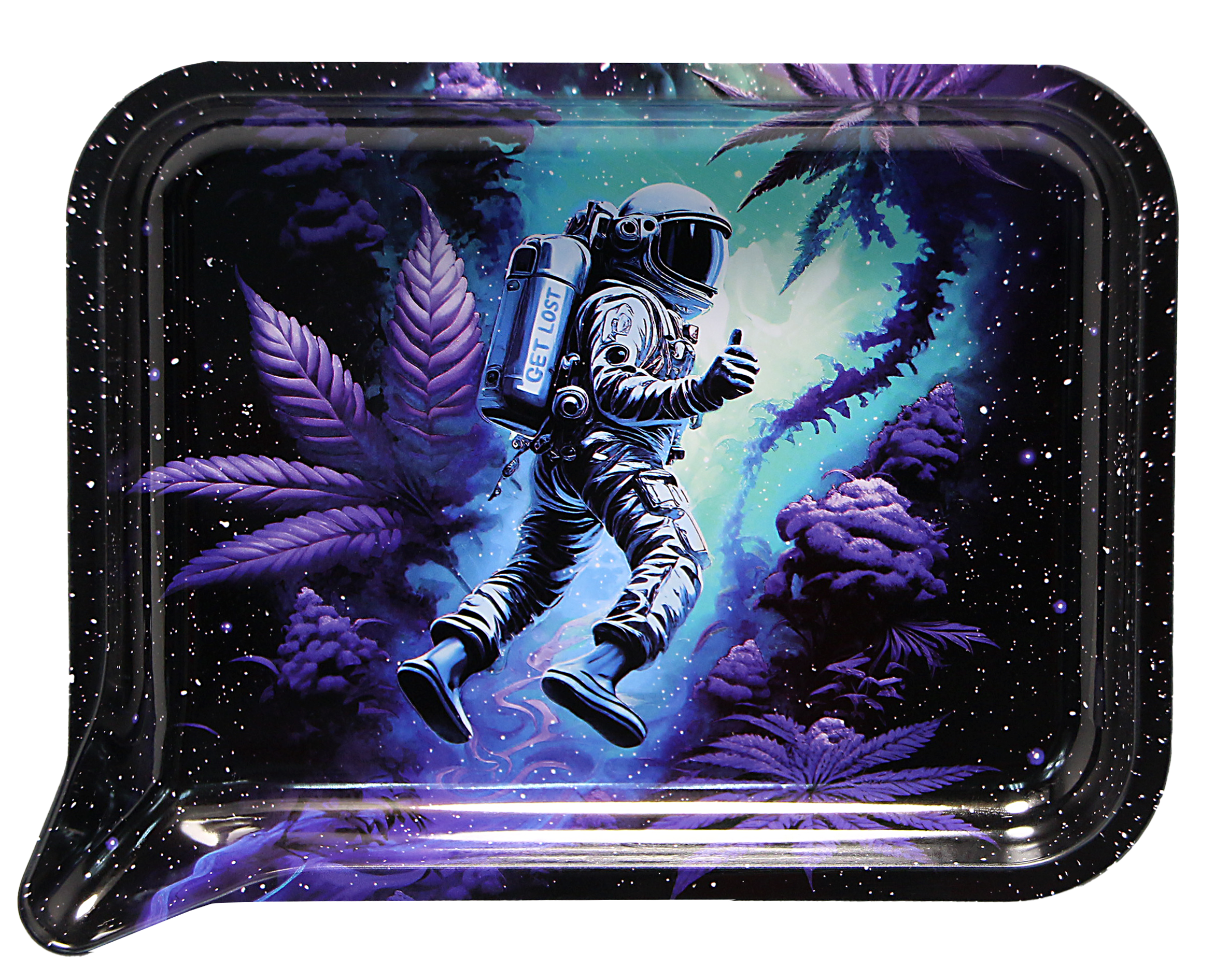 FRT3D-SM-002 Get Lost Small 3D Rolling Tray With Magnetic Lid Cover (Astronaut Floating Weed)