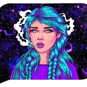 FRT3D-SM-011 Get Lost Small 3D Rolling Tray With Magnetic Lid Cover (Blue Long Hair Girl Smoking)