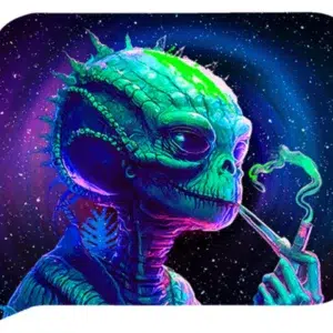 FRT3D-SM-012 Get Lost Small 3D Rolling Tray With Magnetic Lid Cover (Green Alien Smoking)