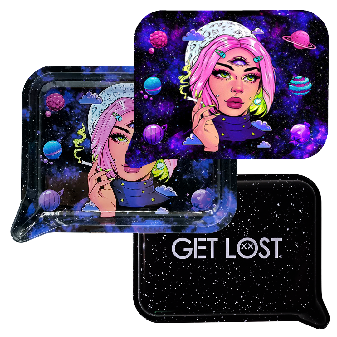 FRT3D-SM-024 Get Lost Small 3D Rolling Tray With Magnetic Lid Cover (Pink Hair Third Eye Girl) - Image 3