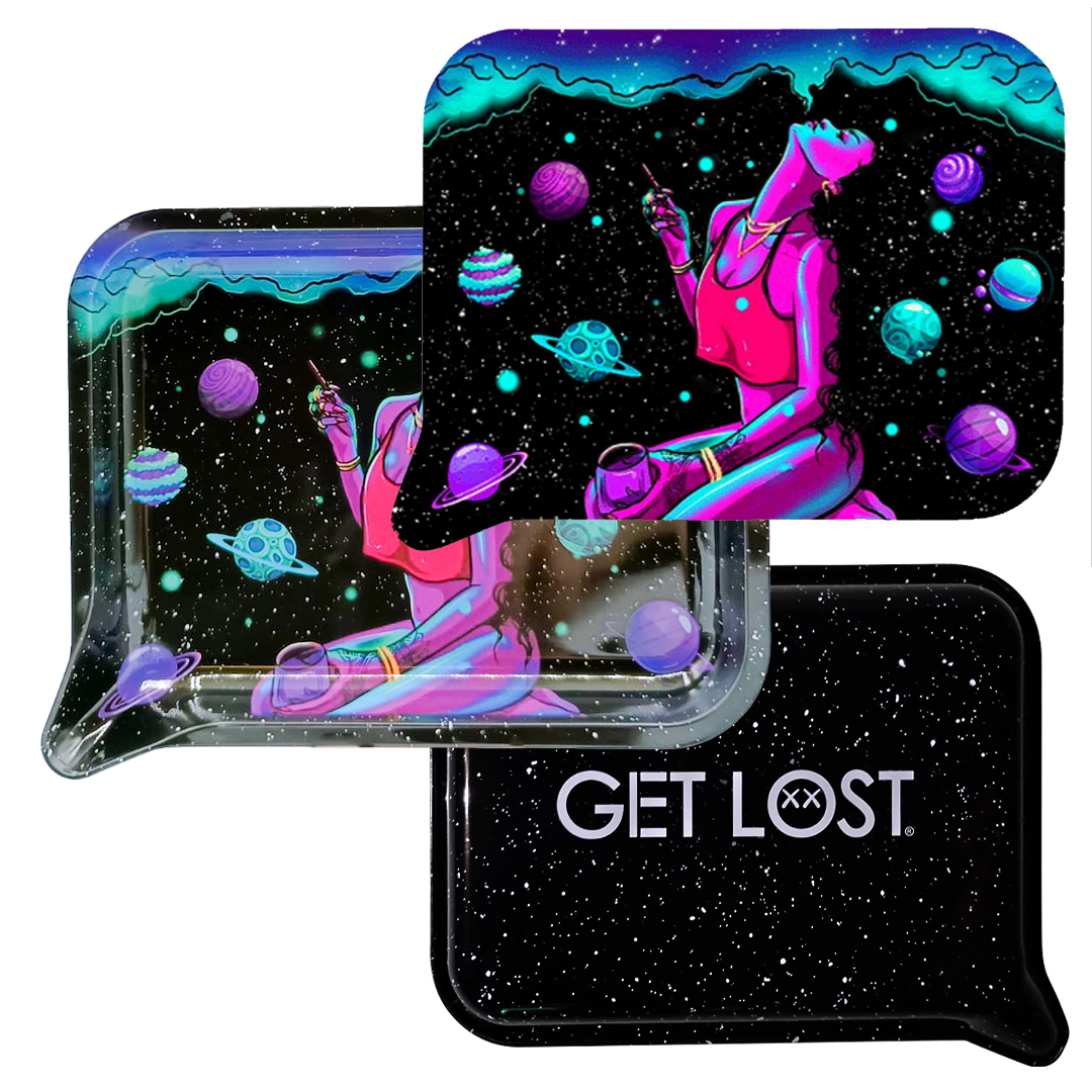 FRT3D-SM-026 Get Lost Small 3D Rolling Tray With Magnetic Lid Cover (Girl Smoking Up) - Image 3