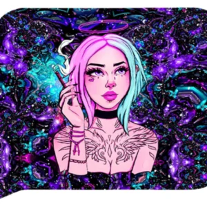 FRT3D-SM-034 Get Lost Small 3D Rolling Tray With Magnetic Lid Cover (Pink Hair Angel Smoking)