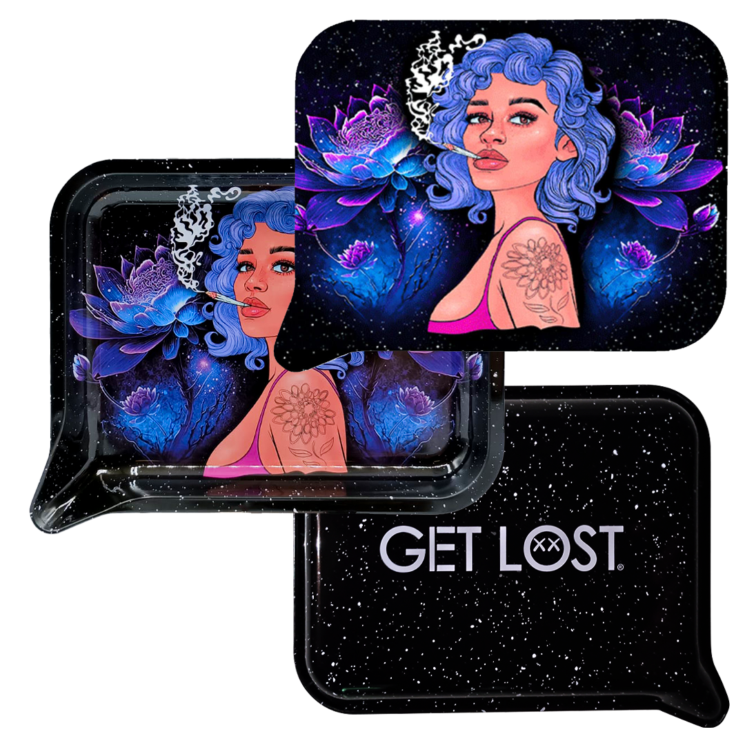 FRT3D-SM-042 Get Lost Small 3D Rolling Tray With Magnetic Lid Cover (Girl Blue Hair White Smoke) - Image 3