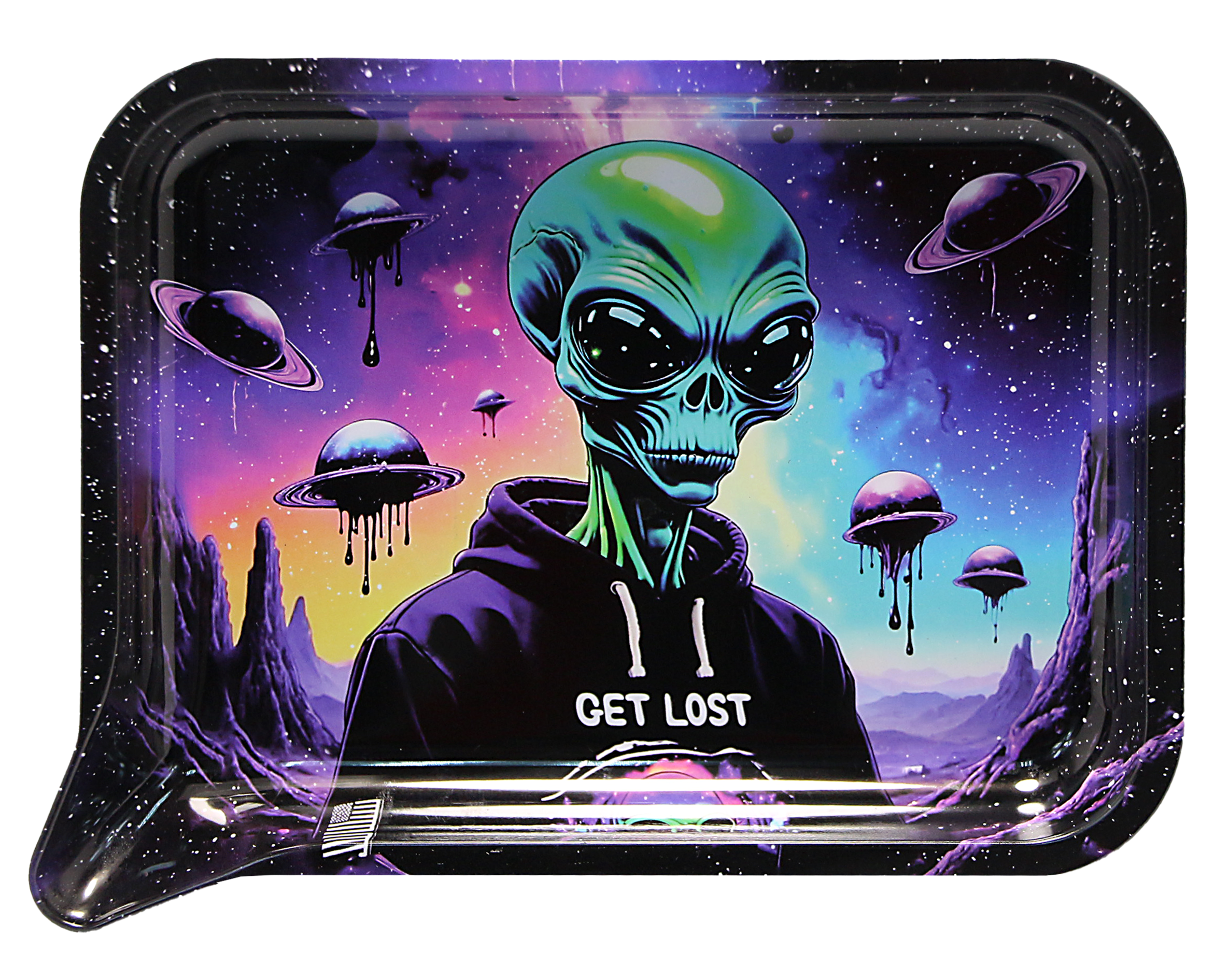 FRT3D-SM-054 Get Lost Small 3D Rolling Tray With Magnetic Lid Cover (Green Mad Alien)