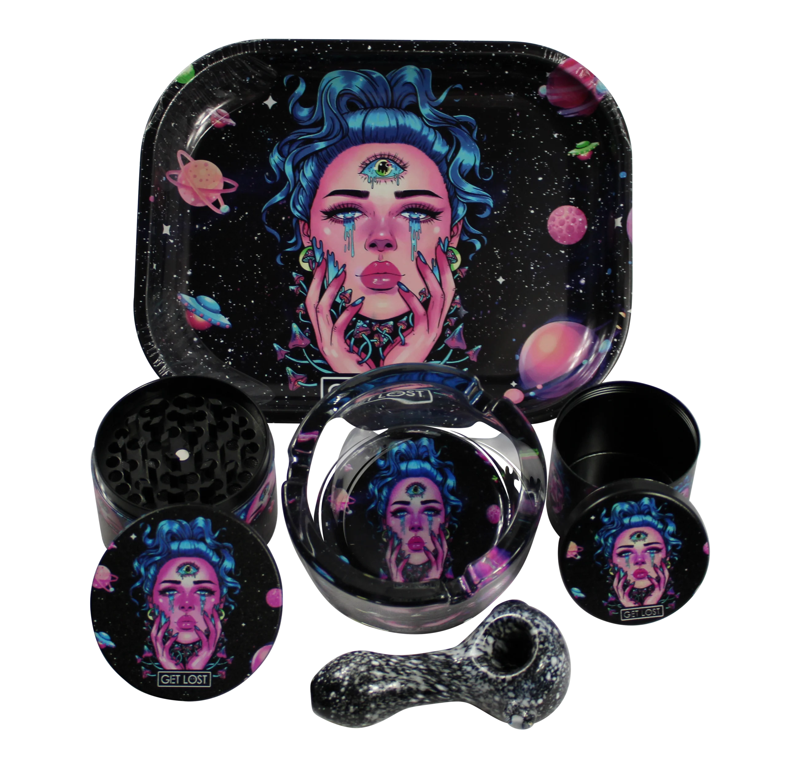 HP-GS-011 Get Lost Hand Pipe Gift Set – 5 in 1 (Blue Hair Third Eye Girl)