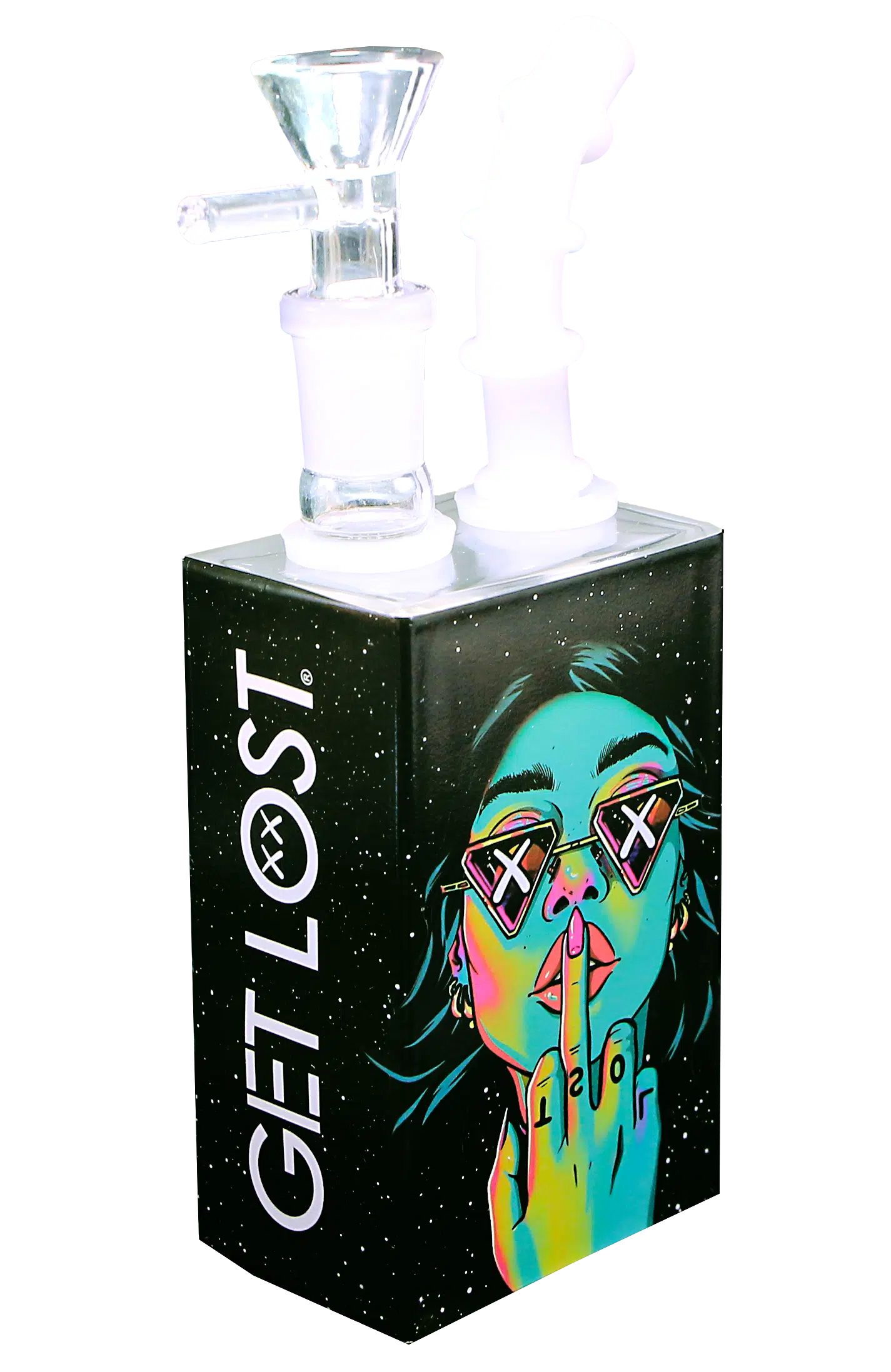 JB-003 Get Lost Glass Juice Box Pipe (Green Girl Middle Finger) - Image 2