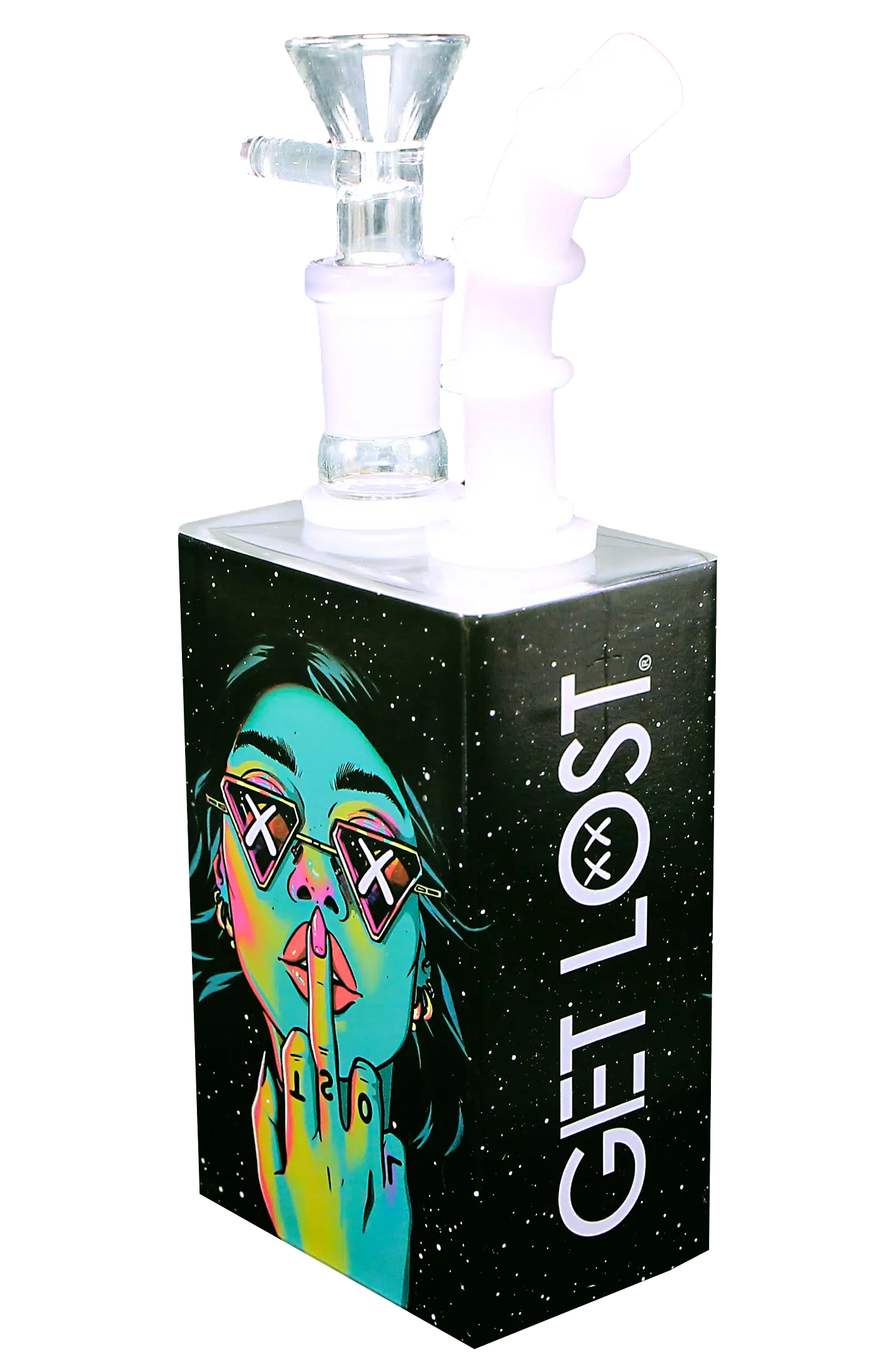 JB-003 Get Lost Glass Juice Box Pipe (Green Girl Middle Finger) - Image 4