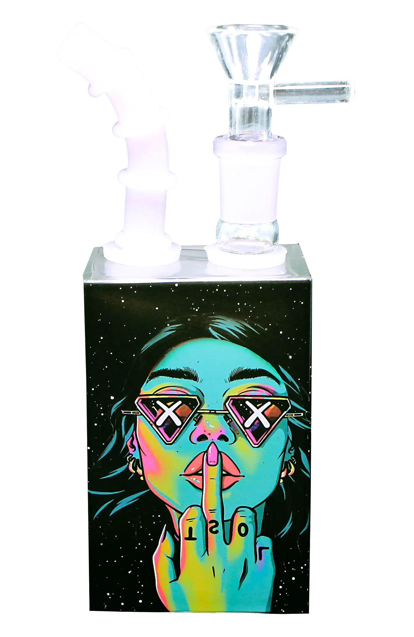 JB-003 Get Lost Glass Juice Box Pipe (Green Girl Middle Finger) - Image 3