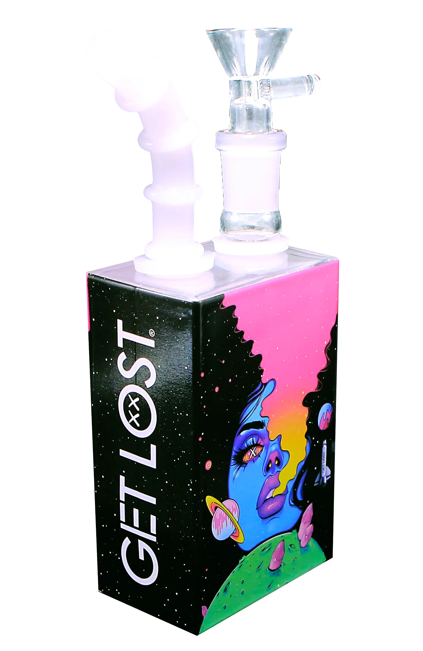 JB-005 Get Lost Glass Juice Box Pipe (Galaxy Blue Girl Smoking) - Image 4