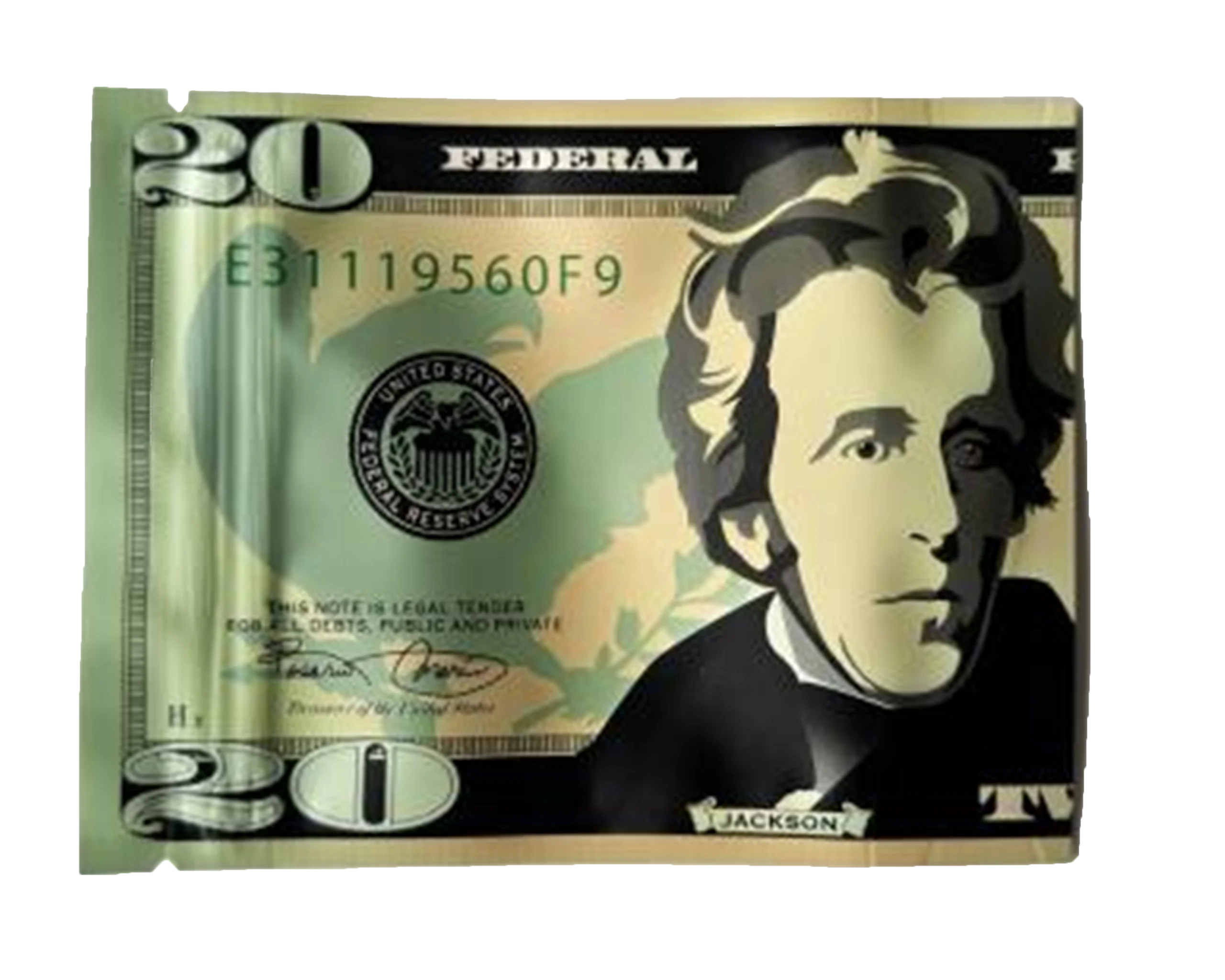 3.5 Gram Money Mylar Bag – Premium Smell-Proof Packaging – Twenty Dollar Bill (50 Count) MMB-35G-001