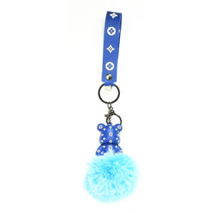 PSK-002 Pom Pom Puffy Keychain with Silicone Band - Bear Blue