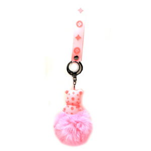 PSK-003 Pom Pom Puffy Keychain with Silicone Band - Pink