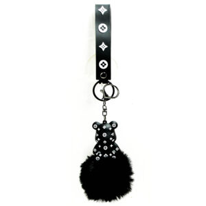 PSK-004 Pom Pom Puffy Keychain with Silicone Band - Black