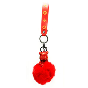 PSK-005 Pom Pom Puffy Keychain with Silicone Band - Red