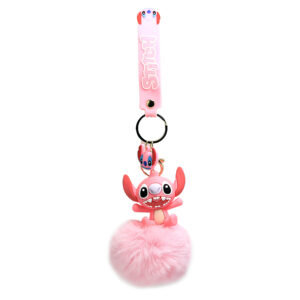 PSK-017 Pom Pom Puffy Keychain with Silicone Band - Pink Stitch Smiles