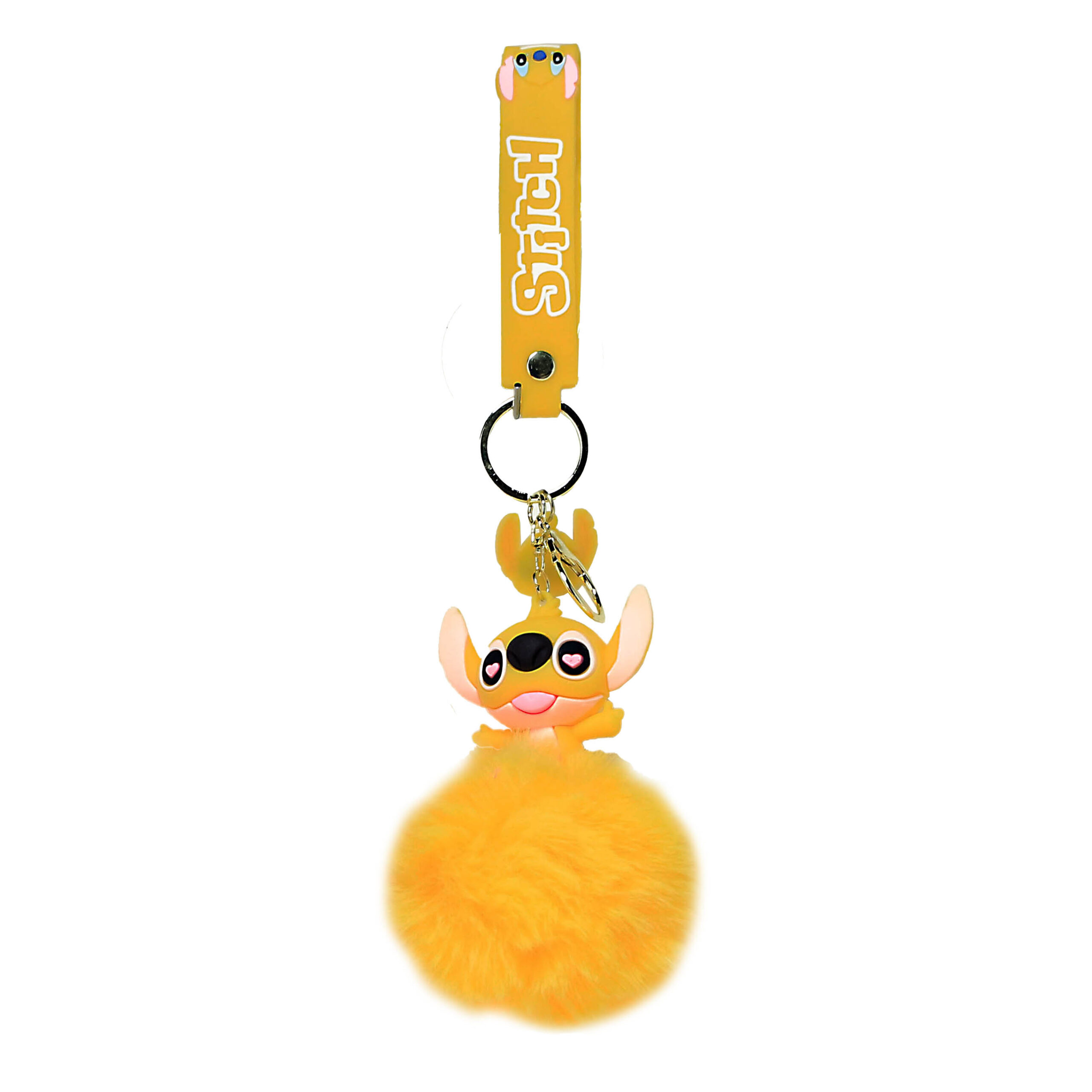 PSK-019 Pom Pom Puffy Keychain with Silicone Band – Yellow Stitch