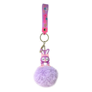 PSK-022 Pom Pom Puffy Keychain with Silicone Band - Stella Lou - Bunny Eyes Closed