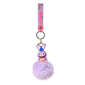 PSK-023 Pom Pom Puffy Keychain with Silicone Band - Stella Lou - Bunny Eyes Wide Open