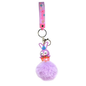PSK-026 Pom Pom Puffy Keychain with Silicone Band - Stella Lou - Bunny Inside Cup