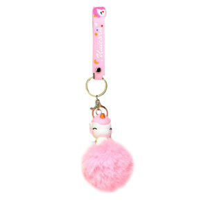 PSK-029 Pom Pom Puffy Keychain with Silicone Band - Unicorn Pink