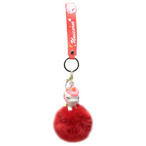 PSK-031 Pom Pom Puffy Keychain with Silicone Band - Unicorn Red
