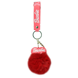PSK-033 Pom Pom Puffy Keychain with Silicone Band - Barbie Heart Red