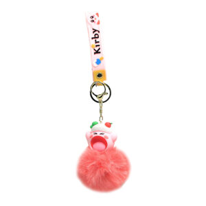 PSK-039 Pom Pom Puffy Keychain with Silicone Band - Kirby Kawaii