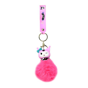 PSK-042 Pom Pom Puffy Keychain with Silicone Band - Kuromi Pink Winking