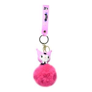 PSK-043 Pom Pom Puffy Keychain with Silicone Band - Kuromi Pink Seating