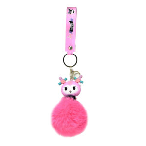 PSK-044 Pom Pom Puffy Keychain with Silicone Band - Kuromi Pink Wild Hair