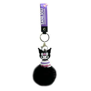 PSK-048 Pom Pom Puffy Keychain with Silicone Band - Kuromi Black Top Of Cake