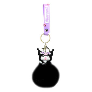 PSK-049 Pom Pom Puffy Keychain with Silicone Band - Kuromi Black Singing