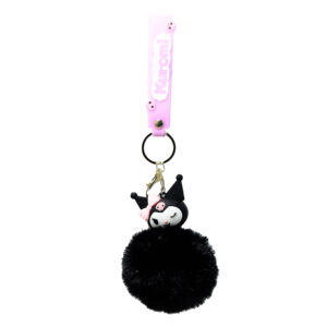 PSK-050 Pom Pom Puffy Keychain with Silicone Band - Kuromi Black Winking