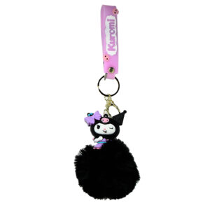 PSK-051 Pom Pom Puffy Keychain with Silicone Band - Kuromi Black Wink with Pride