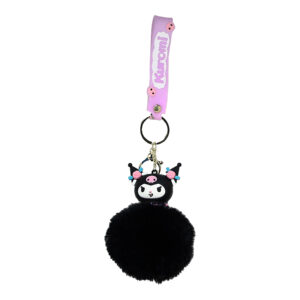 PSK-052 Pom Pom Puffy Keychain with Silicone Band - Kuromi Black Wild Hair