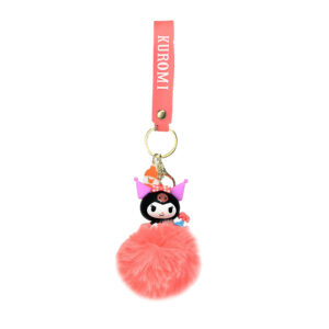 PSK-055 Pom Pom Puffy Keychain with Silicone Band - Kuromi Orange