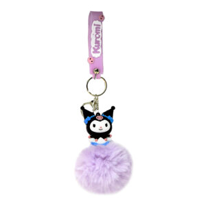 PSK-058 Pom Pom Puffy Keychain with Silicone Band - Kuromi Lavender Blue Bows