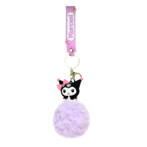 PSK-059 Pom Pom Puffy Keychain with Silicone Band - Kuromi Lavender Pink Bow
